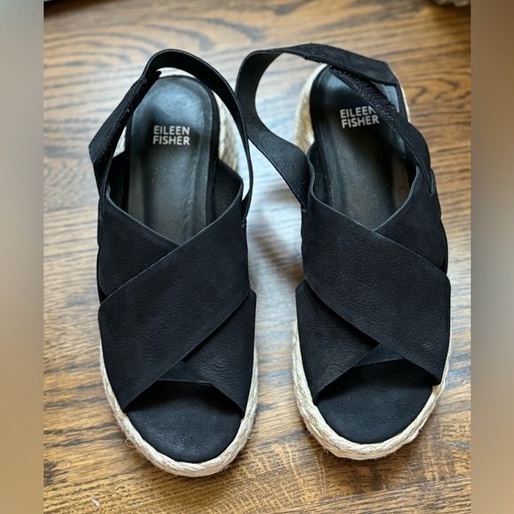 Eileen Fisher Women's Timor Espardille Wedge Sandal - Black 8M - Picture 2 of 9